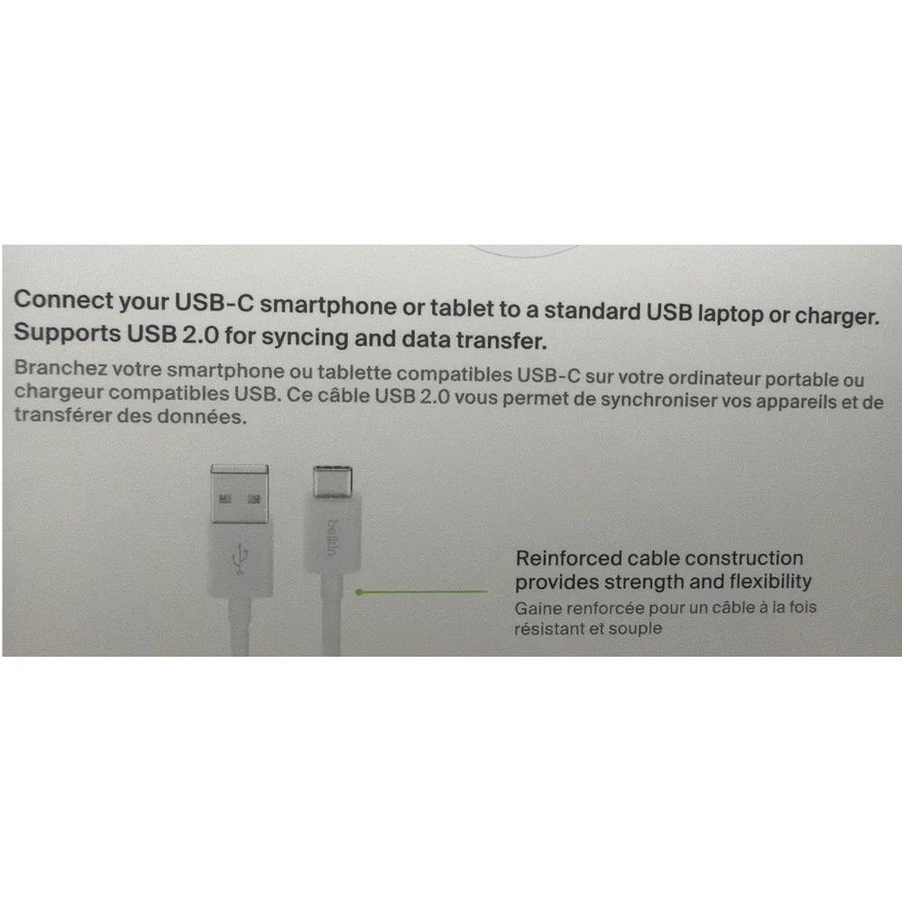 Belkin USB-C to USB-A‎ White Cable (3M /10ft) for Apple/Samsung/Google/LG . New